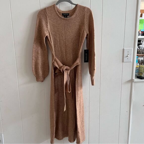 Rachel Zoe Dresses & Skirts - RACHEL ZOE Long Sleeve Tan Midi Dress Size Small